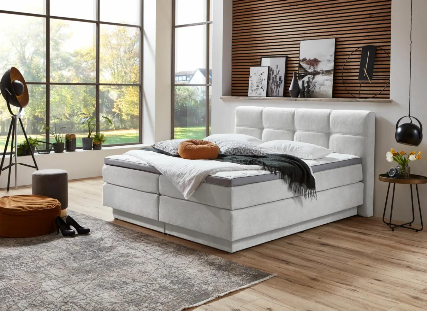 Boxspring BX2110 Portage 160x200cm  - stof - ecru met opbergruimte- Boxsprings