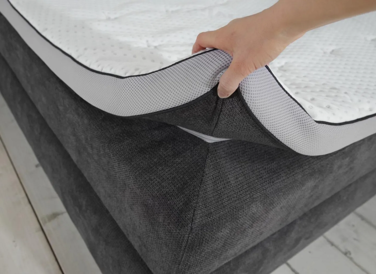 Boxspring BX2110 Portage 180x200cm - stof - antraciet met opbergruimte- Boxsprings