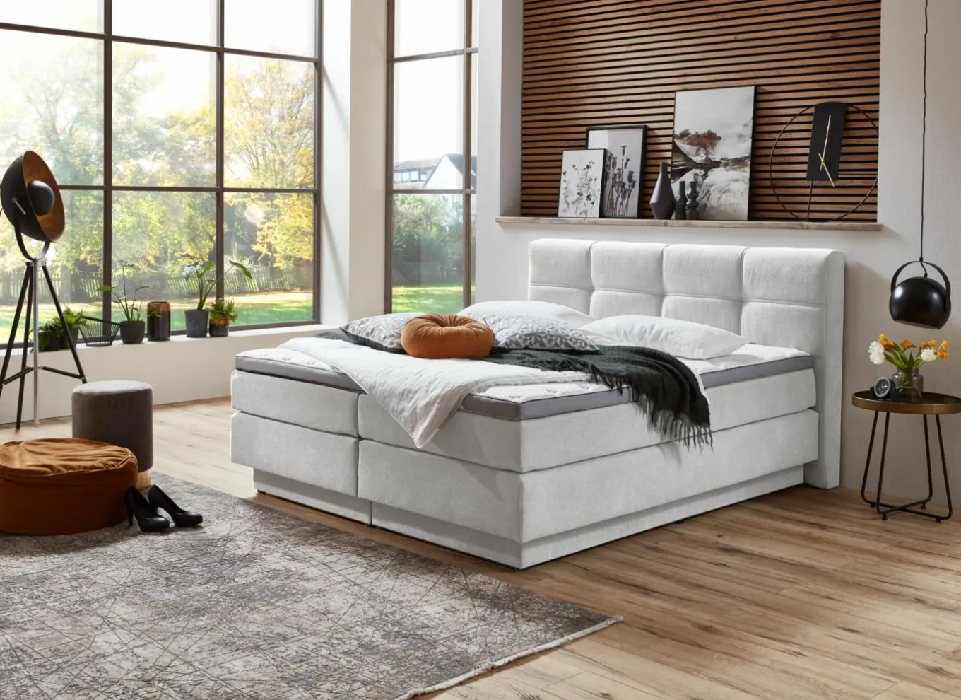 Boxsprings|Boxspring BX2110 Portage 180x200cm - stof - ecru met opbergruimte