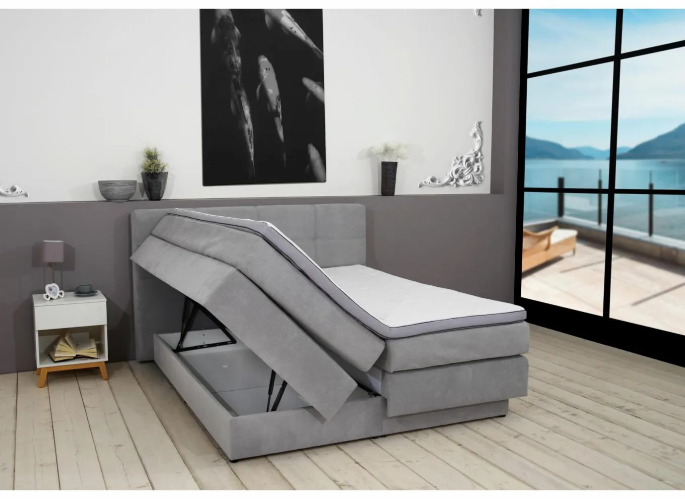 Boxsprings|Boxspring BX2110 Portage 160x200cm - stof - lichtgrijs met opbergruimte