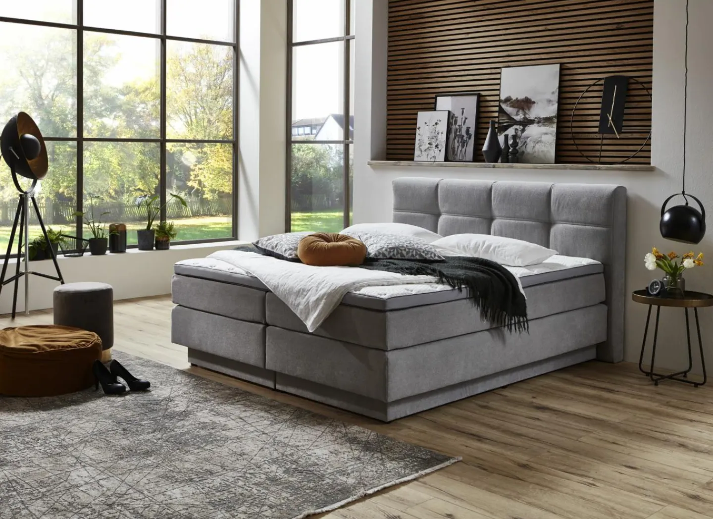 Boxspring BX2110 Portage 180x200cm - stof - lichtgrijs met opbergruimte- Boxsprings