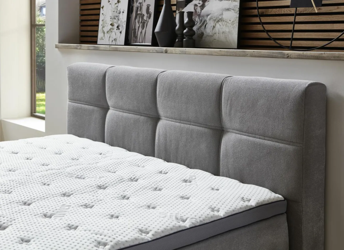 Boxspring BX2110 Portage 180x200cm - stof - lichtgrijs met opbergruimte- Boxsprings