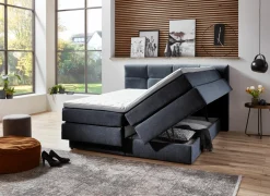 Boxspring BX2110 Portage 160x200cm - stof - grijsblauw met opbergruimte- Boxsprings