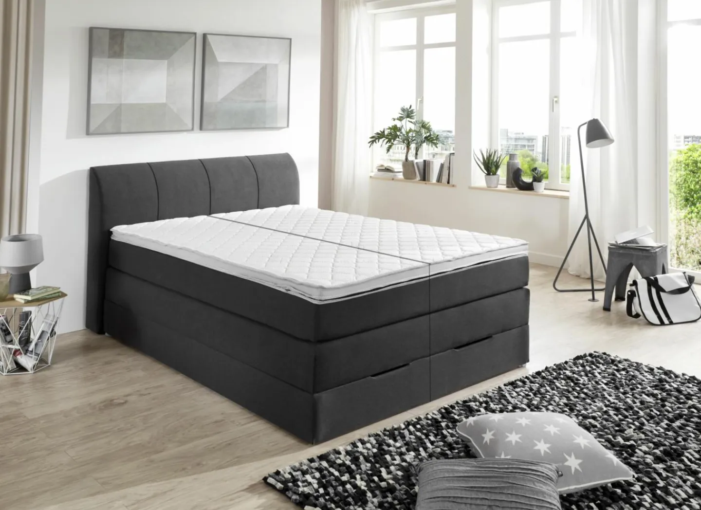 Boxspring BX1440 140x200cm - stof - antraciet met opbergruimte- Boxsprings