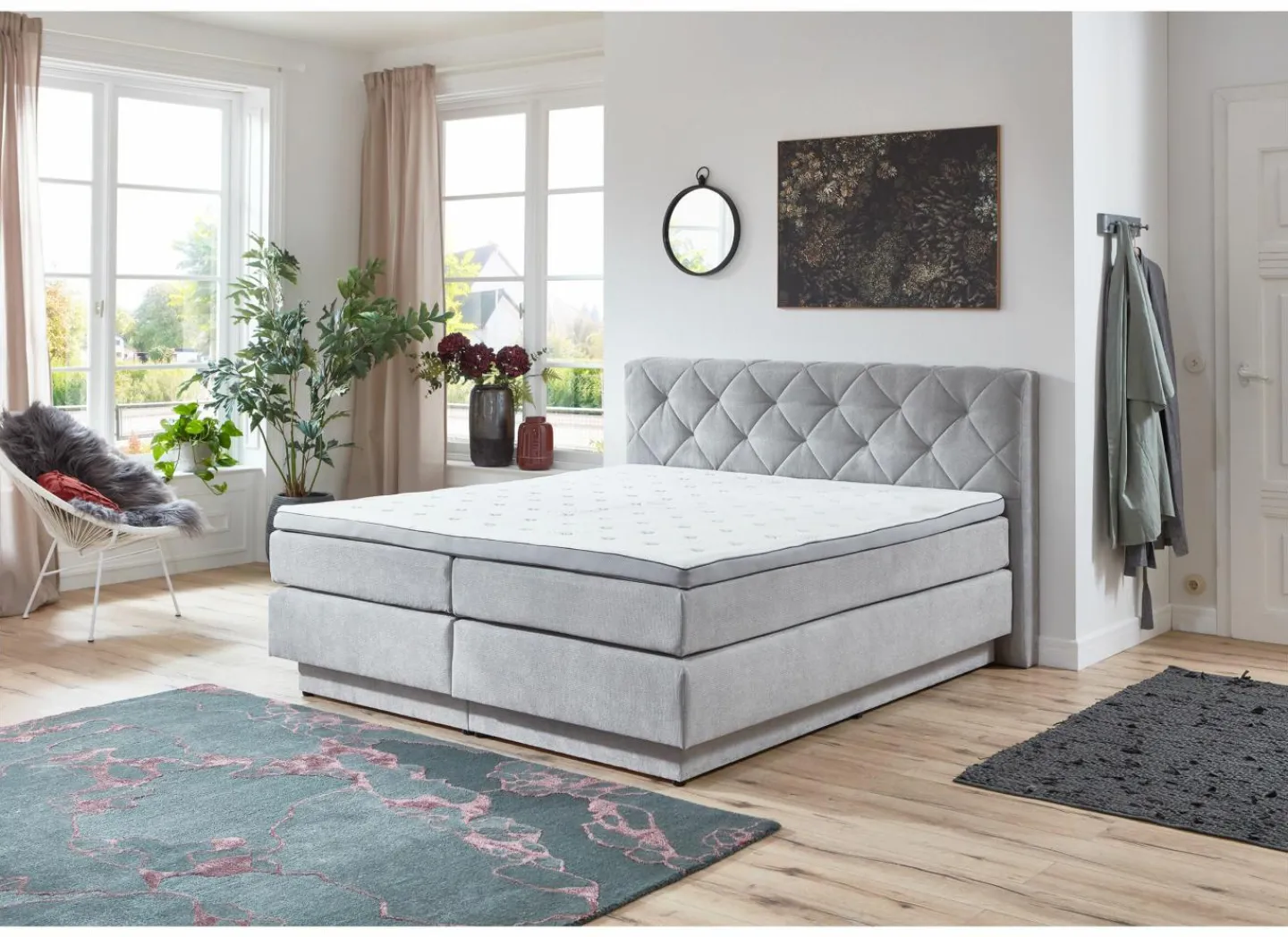 Boxspring BX2060 180x200cm - stof - lichtgrijs met opbergruimte- Boxsprings