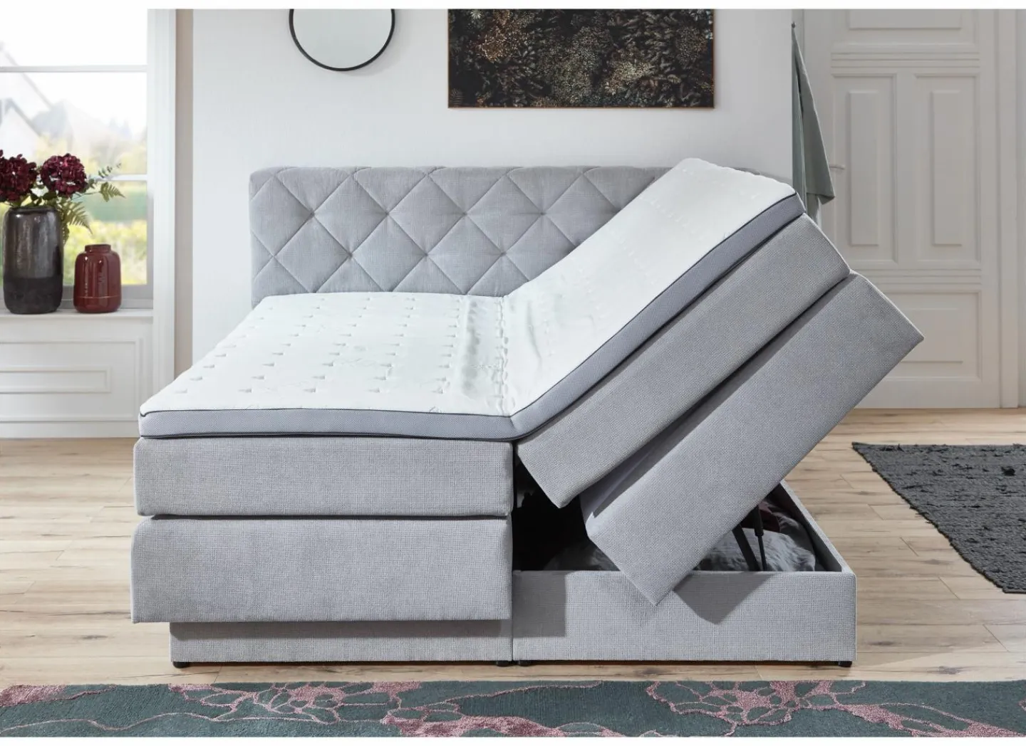 Boxspring BX2060 180x200cm - stof - lichtgrijs met opbergruimte- Boxsprings