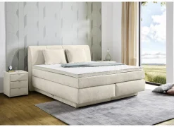 Boxspring Caren Max 180x200cm - stof - ecru met opbergruimte- Boxsprings