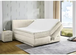 Boxspring Caren Max 180x200cm - stof - ecru met opbergruimte- Boxsprings