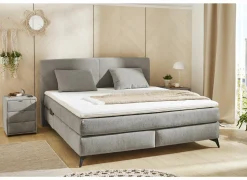Boxspring Kira Max 160x200cm - stof - middengrijs- Compleet Bed|Tweepersoonsbedden