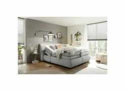 Boxsprings|Boxspring Reynosa Gel 180x200cm - stof - zilver met opbergruimte & elektrisch