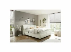 Boxsprings|Boxspring Reynosa Gel 180x200cm - stof - ivoor met opbergruimte & elektrisch