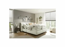 Boxspring Reynosa 180x200cm - stof - ivoor met opbergruimte & elektrisch- Boxsprings