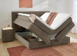 Boxspring Simone 160x200cm - stof - bruin met opbergruimte- Boxsprings