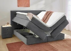 Boxsprings|Boxspring Simone 180x200cm - stof - middengrijs met opbergruimte