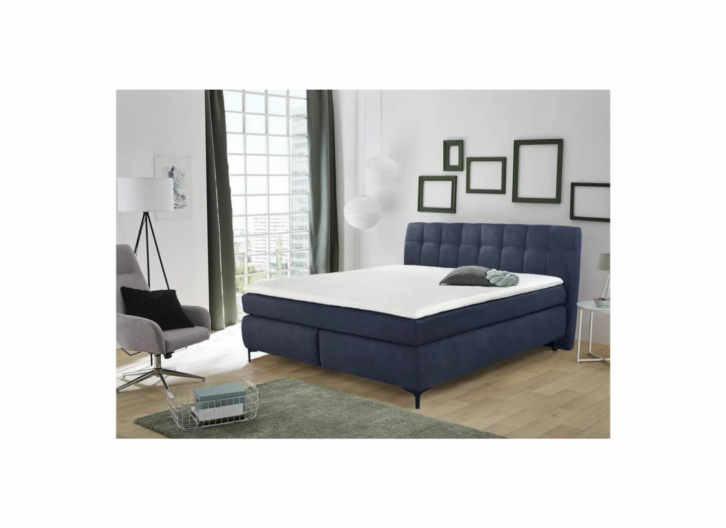 Boxspring 180x200cm - stof - blauw- Compleet Bed|Tweepersoonsbedden