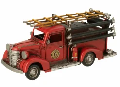 J line Decoratieve Accessoires|Brandweerwagen Antiek 31x12x14cm - metaal - rood