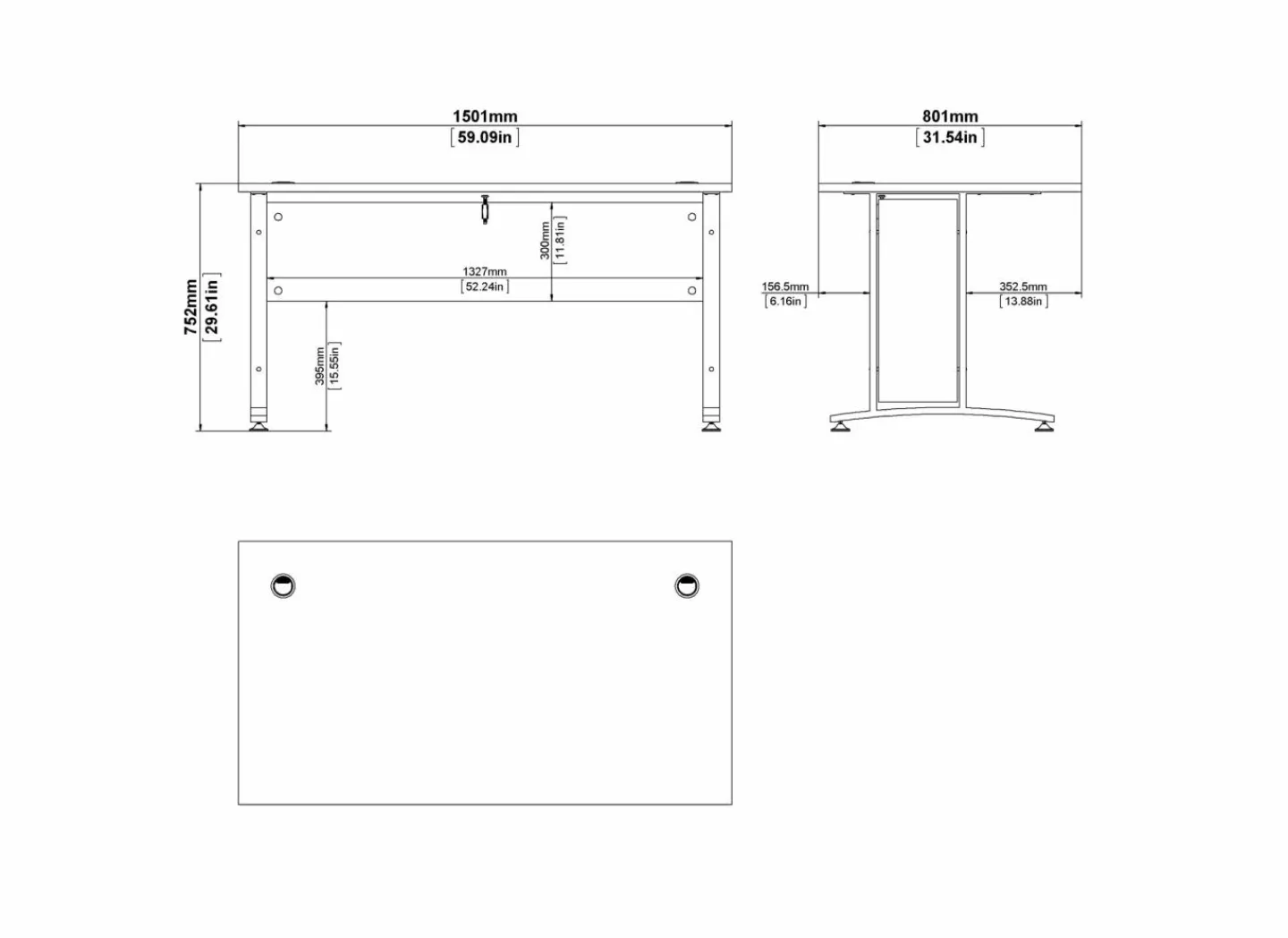 Bureau Prima 150x80x75cm - melamine - wit- Kantoorbureau