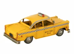 J line Deco Taxi Antiek  28x12,5x11cm - metaal - geel- Decoratieve Accessoires