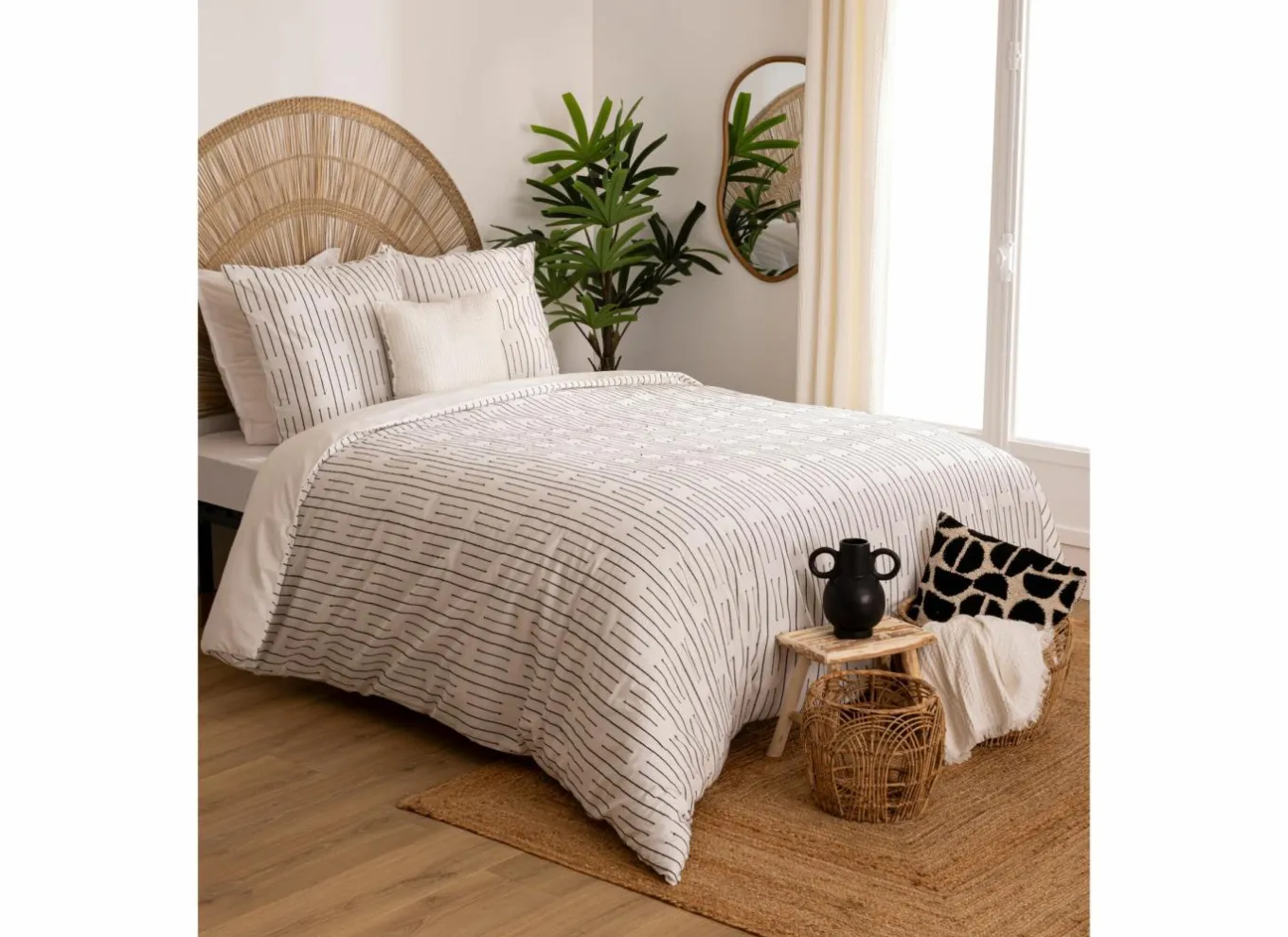 Dekbedovertrekken|Dekbedovertrek Kain 240x220cm - katoen - wit & zwart