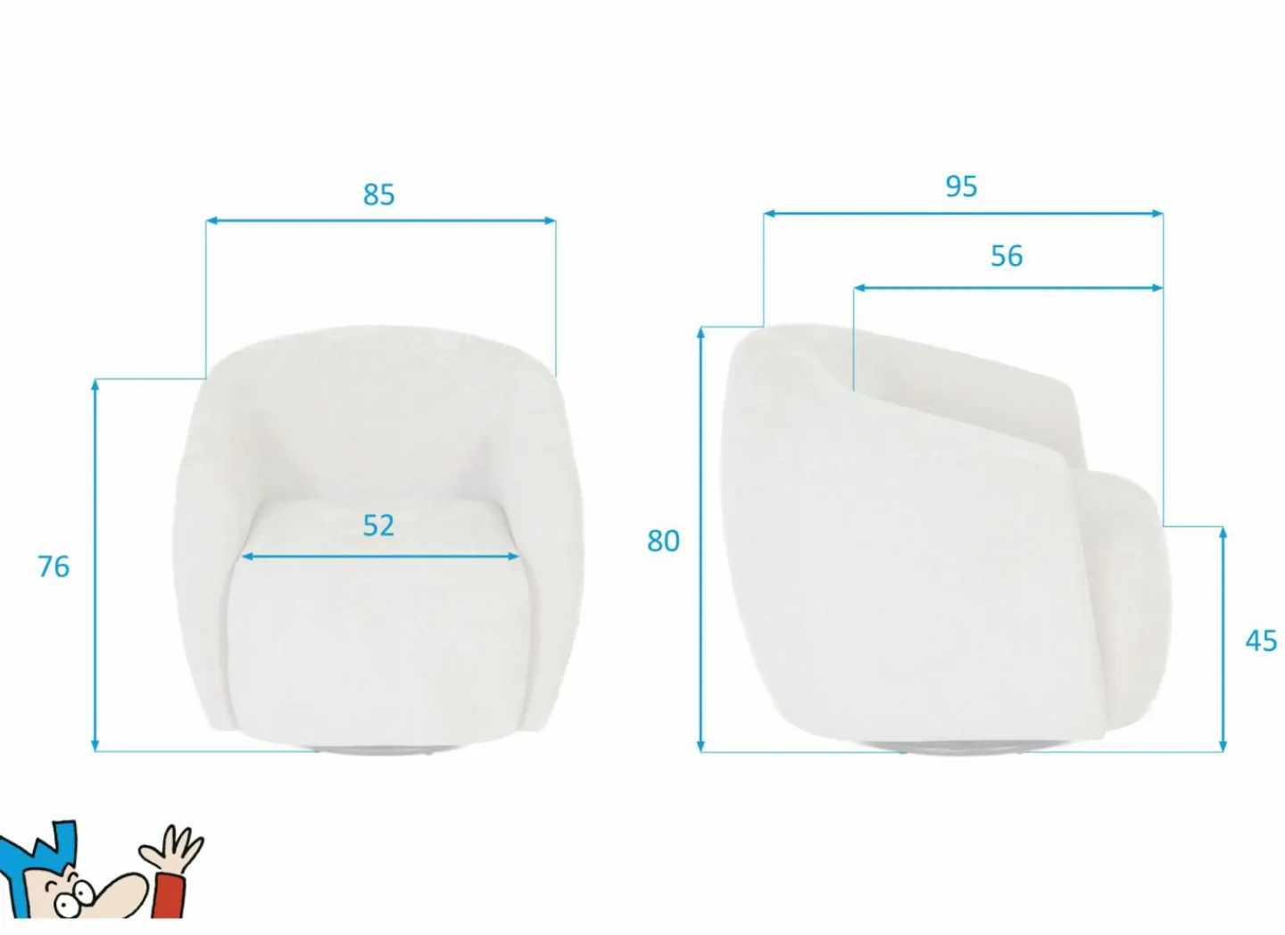 Draaifauteuil Gela 85x95x80cm - stof - lichtbruin- Fauteuils