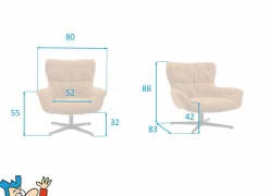 Draaifauteuil Hopi 80x83x88cm - stof - oranje- Fauteuils