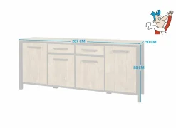 Dressoirs|Dressoir 207cm - decor - oranje teakhout & matzwart