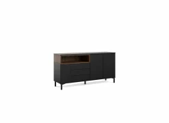 Dressoir Roomers 176cm - spaanplaat - zwart & walnoot- Dressoirs