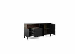 Dressoir Roomers 176cm - spaanplaat - zwart & walnoot- Dressoirs