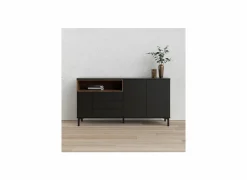 Dressoir Roomers 176cm - spaanplaat - zwart & walnoot- Dressoirs