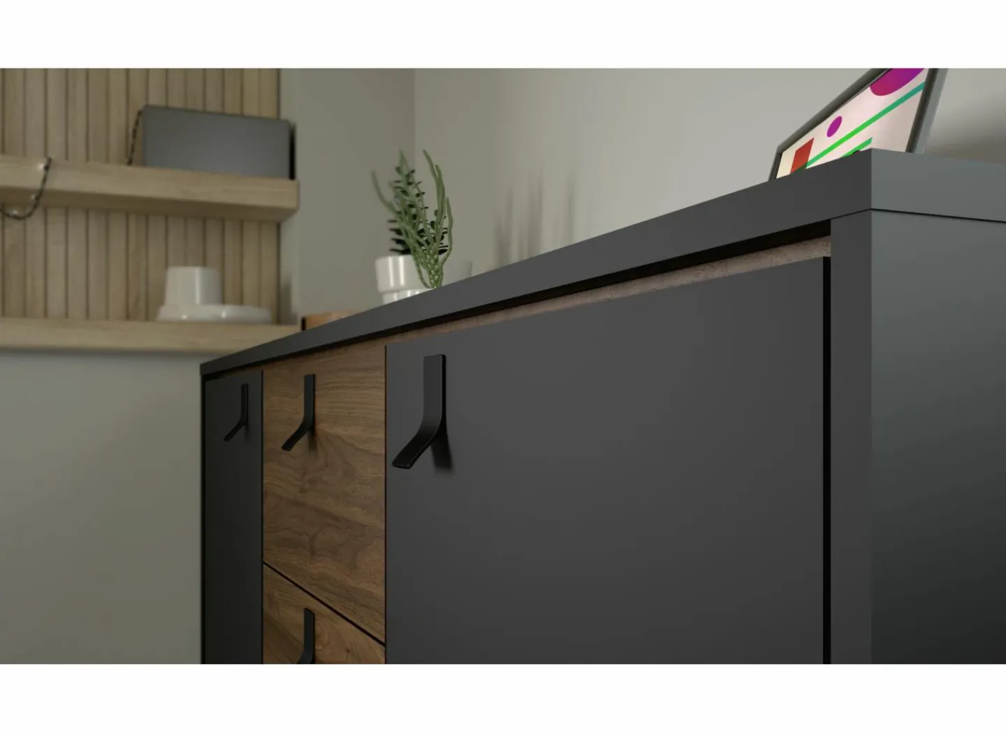 Dressoir Ry 151cm - decor - matzwart & okkernoot- Dressoirs