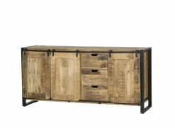 Dressoir Woodstock 200cm - mango massief & metaal - naturel & zwart- Dressoirs