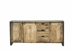 Dressoir Woodstock 200cm - mango massief & metaal - naturel & zwart- Dressoirs