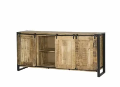 Dressoir Woodstock 200cm - mango massief & metaal - naturel & zwart- Dressoirs
