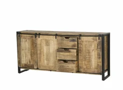Dressoir Woodstock 200cm - mango massief & metaal - naturel & zwart- Dressoirs