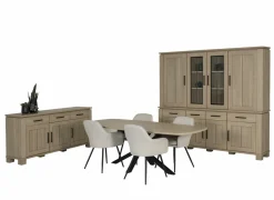Niet Voorgemonteerd|Eetkamer Alba met 4 stoelen Casimir - tafel 225x100cm - dressoir 199cm & dressoir 233cm met opzetstuk