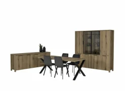 Niet Voorgemonteerd|Eetkamer Bordo met 4 stoelen Runner - tafel 200x95cm - dressoir 217cm - barkast 197cm