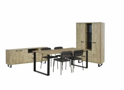 Niet Voorgemonteerd|Eetkamer Como 1 met 4 stoelen Epoca antraciet - tafel 200x95cm - dressoir 220cm - kast 120cm