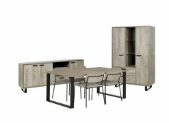 Niet Voorgemonteerd|Eetkamer Como 2 met 4 stoelen Epoca beige - tafel 200x95cm - dressoir 220cm - kast 120cm
