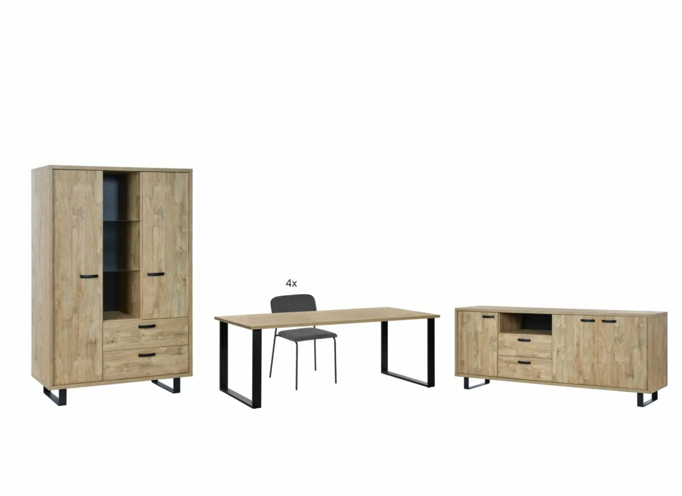 Niet Voorgemonteerd|Eetkamer Como 1 met 4 stoelen Epoca antraciet - tafel 170x95cm - dressoir 220cm - kast 120cm