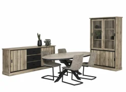 Niet Voorgemonteerd|Eetkamer Elena met 4 stoelen cloud - tafel 220x110cm - vitrinekast 126cm - dressoir 225cm