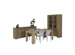 Eetkamer Elio met 4 stoelen Jutta - tafel 190x90cm - dressoir 220cm - vitrinekast 133cm- Niet Voorgemonteerd