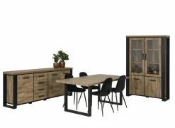 Niet Voorgemonteerd|Eetkamer Estrella met 4 stoelen Charlton - tafel 190x95cm - dressoir 225cm - vitrinekast 126cm