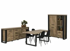 Eetkamer Estrella met 4 stoelen Charlton - tafel 190x95cm - dressoir 225cm - barkast 120cm- Niet Voorgemonteerd