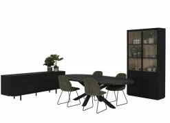 Eetkamer Mauri eik massief met 4 stoelen Patti - tafel 250x128cm - dressoir 240cm - vitrinekast 116,5cm- Voorgemonteerd