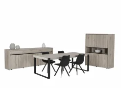 Voorgemonteerd|Eetkamer met 4 stoelen Frantz - tafel 226x103cm - dressoir 248cm - barkast 140cm