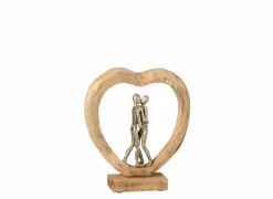 J line Figuur Koppel H35cm - mango massief & aluminium - naturel/zilver- Decoratieve Accessoires