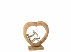 J line Figuur Ouder met kind H30cm - mango massief & aluminium - naturel & zilver- Decoratieve Accessoires