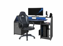 Gamestoel Maquina 60x65x120cm - lederlook - zwart & grijs- Gamestoelen|Bureaustoelen