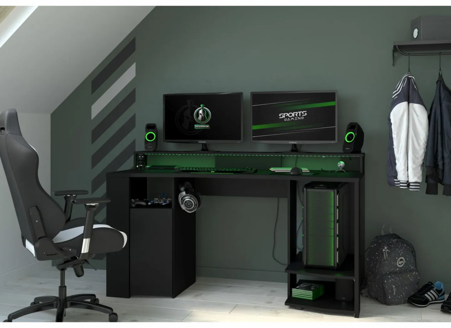 Gamingbureau 152x62cm - decor - zwart- Gamingbureau|Woonkamer Bureau