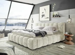 Compleet Bed|Tweepersoonsbedden|Gestoffeerd bed Bexley 160x200cm - stof - ivoor inclusief bodem en matras